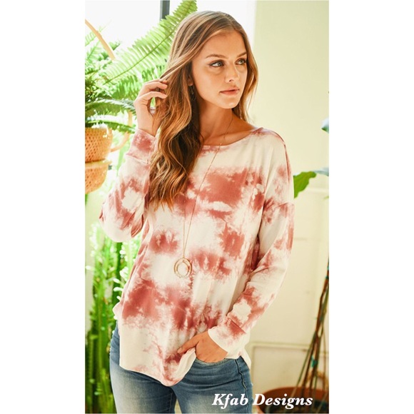 ❤️LAST 2! Wine Long Sleeve Tie Dye Boat Neck Top! - Picture 4 of 6